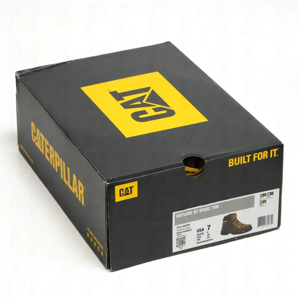 CAT Caterpillar Outline ST Steel Toe Work Boot Men's Sz 7 P90803 Seal Brown NEW